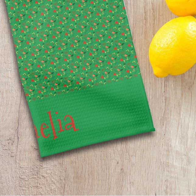 Pattern red yellow mini wildflower green tea towel (Creator Uploaded)