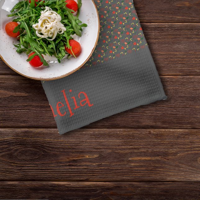 Pattern red yellow mini wildflower grey tea towel (Creator Uploaded)