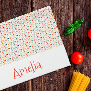 Pattern red yellow mini wildflower white tea towel