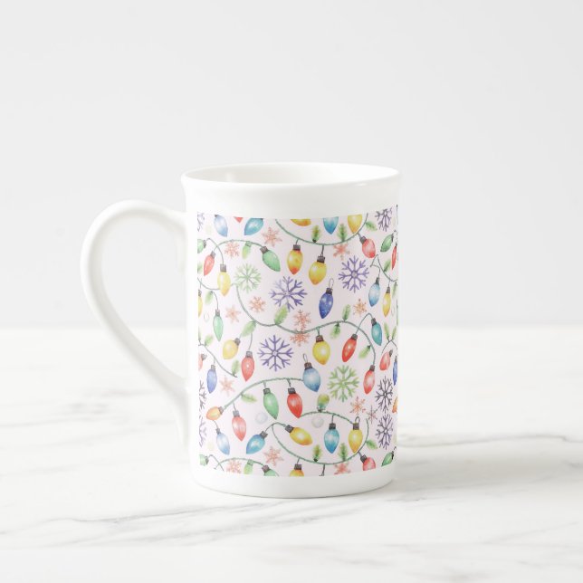 Pattern Retro Christmas Lights Bone China Mug (Left)