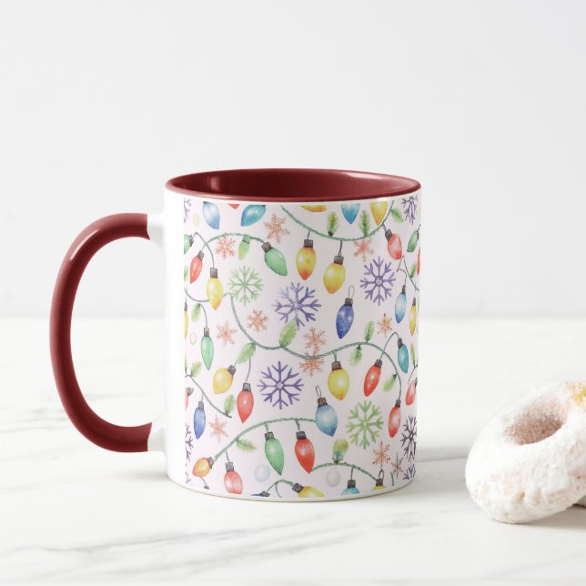Pattern Retro Christmas Lights Mug (With Donut)