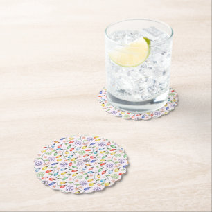 Pattern Retro Christmas Lights Paper Coaster