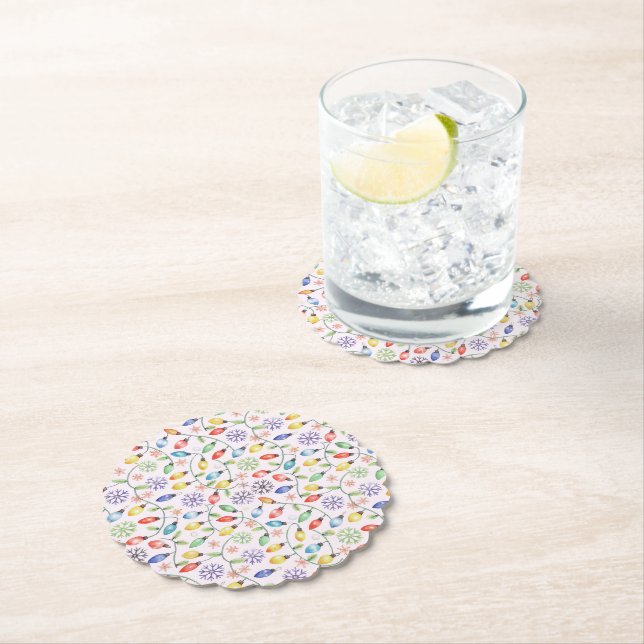 Pattern Retro Christmas Lights Paper Coaster (Insitu)