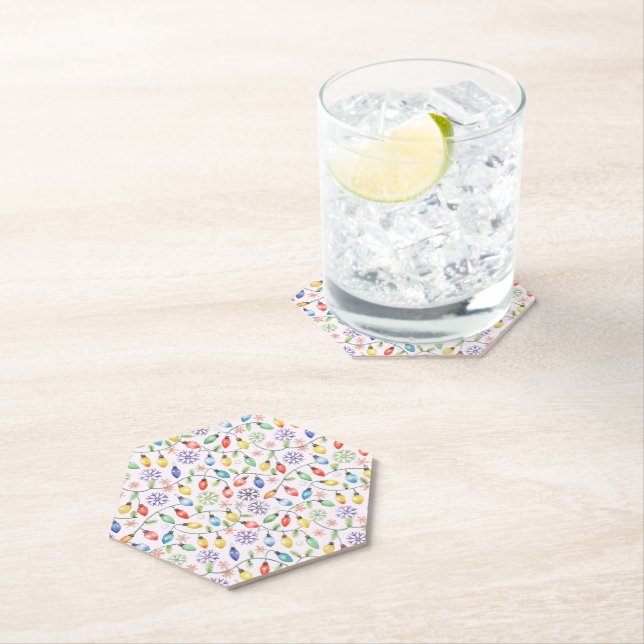 Pattern Retro Christmas Lights Paper Coaster (Insitu)