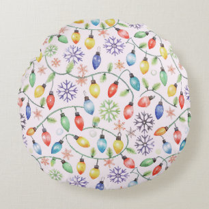 Pattern Retro Christmas Lights Round Cushion