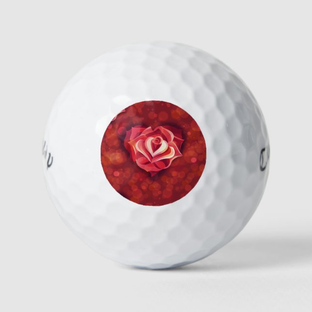 Pattern rose in heart shape, flower of love gift golf balls (Front)