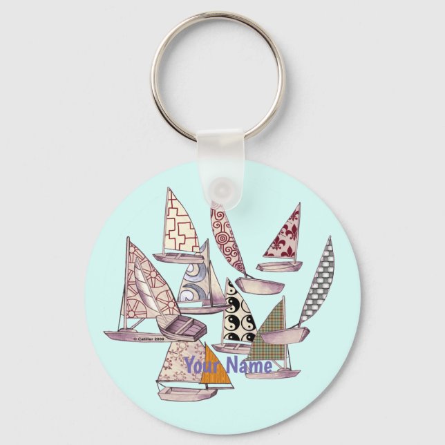 Pattern Sailboats  Key Ring (Front)