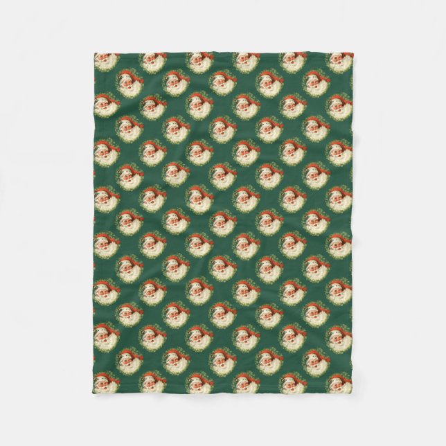 Pattern Santa Claus Pine Wreath Fleece Blanket (Front)