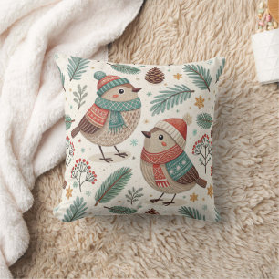 Pattern Scandinavian Holiday Birds Cushion