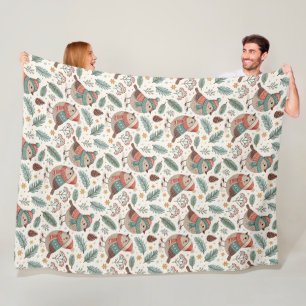 Pattern Scandinavian Holiday Birds Fleece Blanket