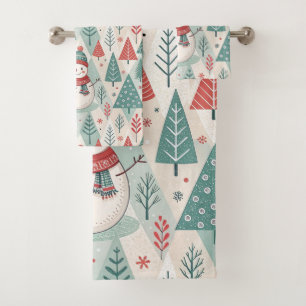 Pattern Scandinavian Snowman Bath Towel Set