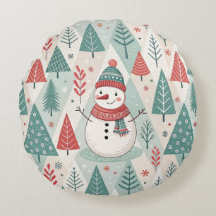 Pattern Scandinavian Snowman Round Cushion
