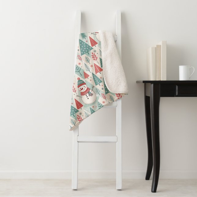 Pattern Scandinavian Snowman Sherpa Blanket (In Situ)