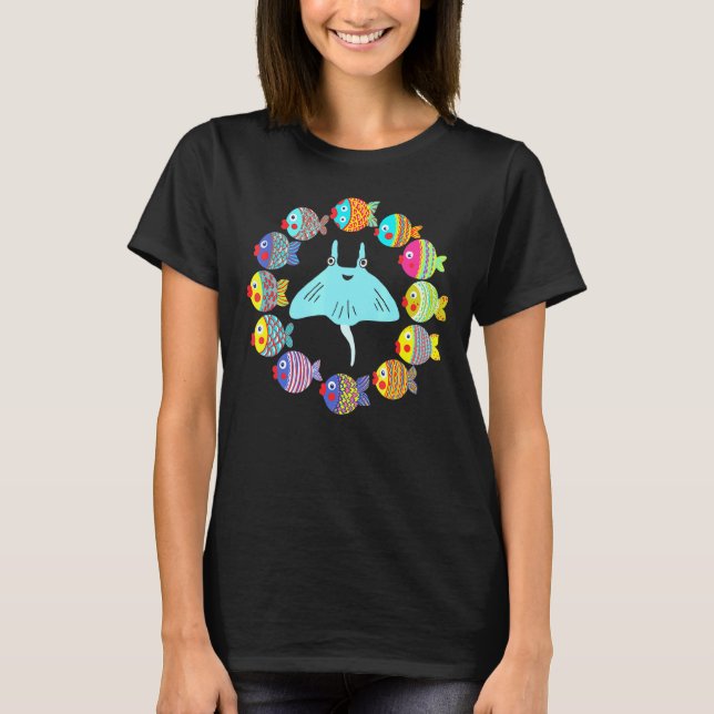 Pattern Small Colourful Fish Cute Hammerhead Shark T-Shirt (Front)