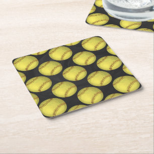 Pattern Softball Square Paper Coaster