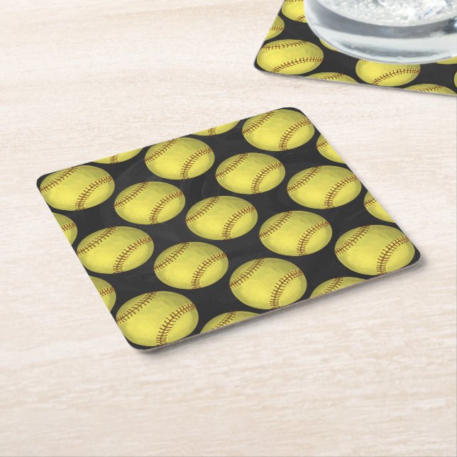 Pattern Softball Square Paper Coaster (Angled)