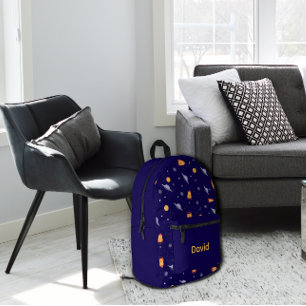 Pattern space lavender orange blue name printed backpack