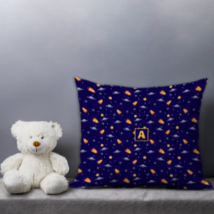 Pattern space lavender orange dark blue monogram cushion