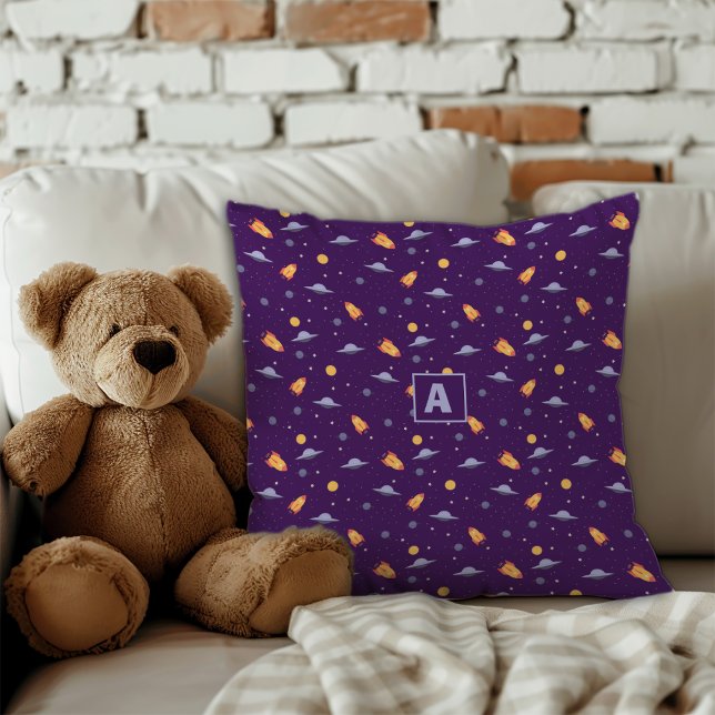 Pattern space lavender orange dark blue monogram  cushion (Pattern space lavender orange dark blue monogram throw pillow.)