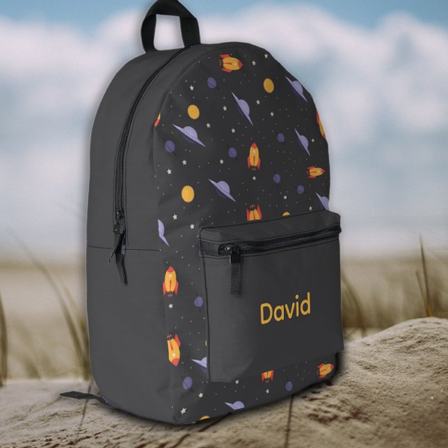 Pattern space lavender orange gray name printed backpack (Creator Uploaded)