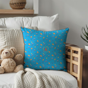 Pattern space lavender orange turquoise initial cushion