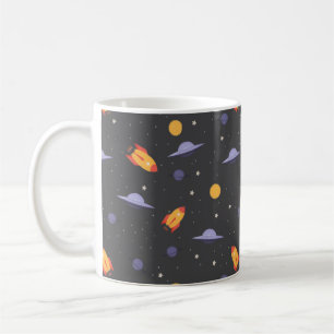 Pattern space ufo orange gray coffee mug