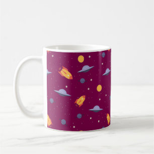 Pattern space ufo orange red coffee mug