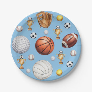 pattern sports themed soccer tennis baseball       paper plate