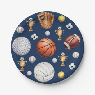 pattern sports themed soccer tennis baseball paper plate