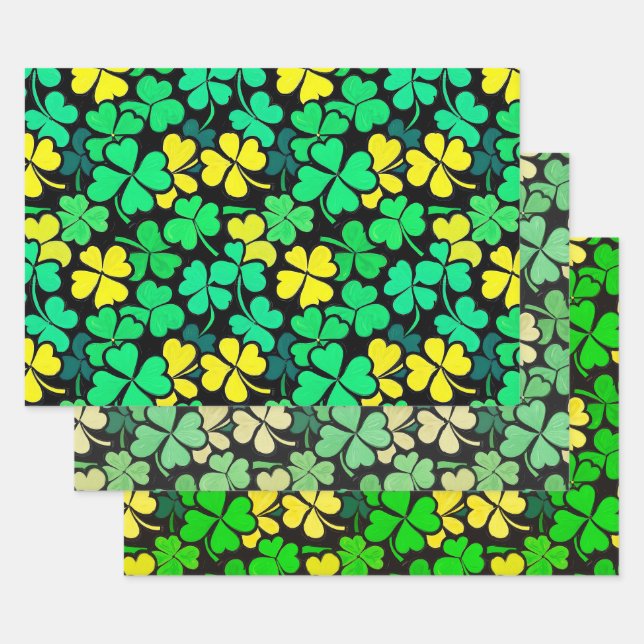 Pattern St. Patrick's Day Clovers Wrapping Paper Sheet (Set)