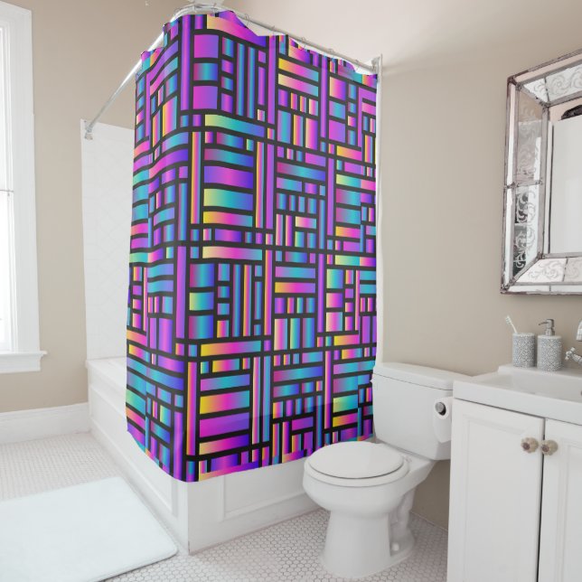 Pattern Stylish Modern- Fashion Geometric Tartan Shower Curtain (In Situ)