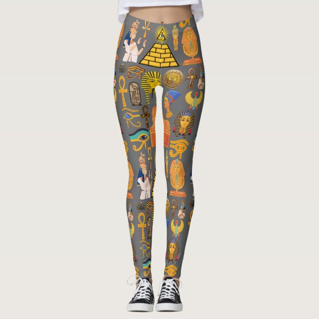 Pattern Symbol Ancient Egyptian Hieroglyphic  Leggings (Front)