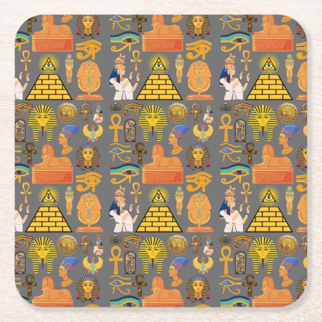 Pattern Symbol Ancient Egyptian Hieroglyphic  Square Paper Coaster (Front)