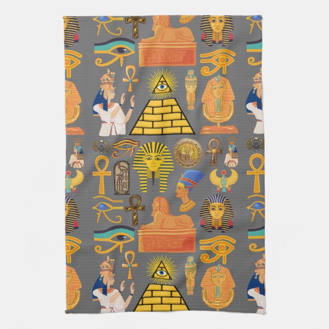Pattern Symbol Ancient Egyptian Hieroglyphic  Tea Towel (Vertical)