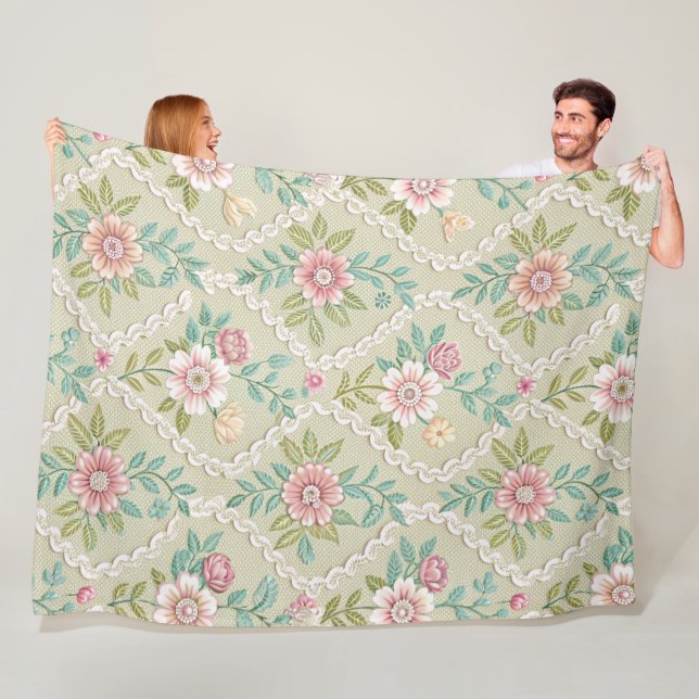 Pattern Texture Lace Floral Fleece Blanket (In Situ)