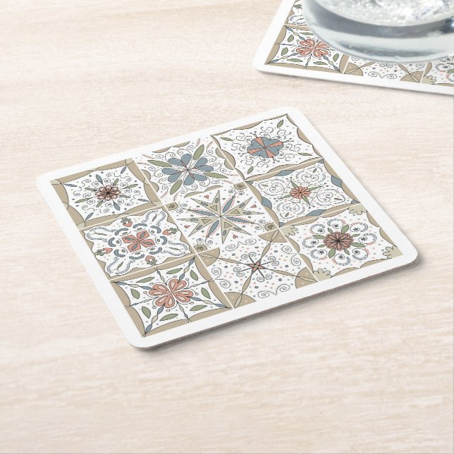 Pattern Tile Mosaic Square Paper Coaster (Angled)