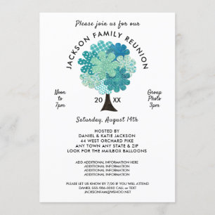Pattern Tree Family Reunion Blue Green Invitation
