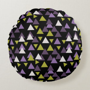 Pattern triangles Avocado and Purple Round Cushion
