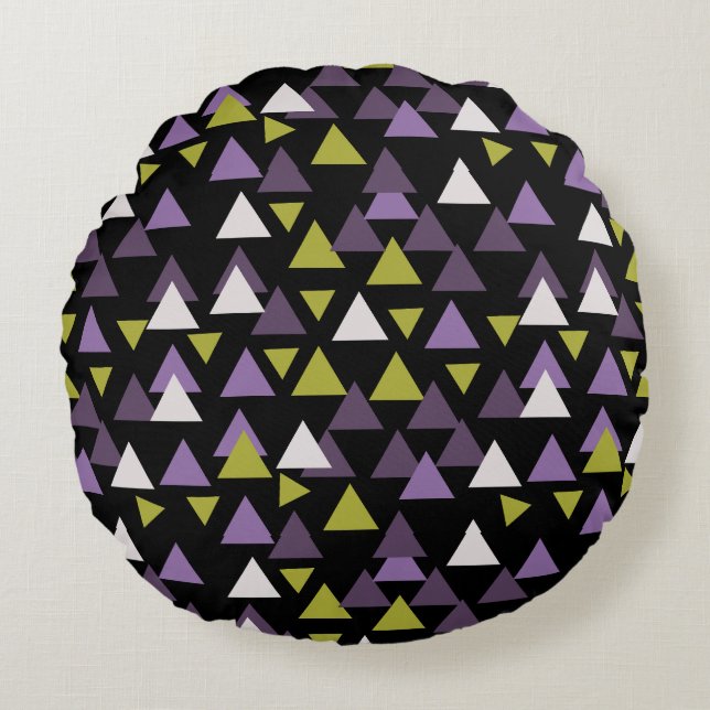 Pattern triangles Avocado and Purple Round Cushion (Front)