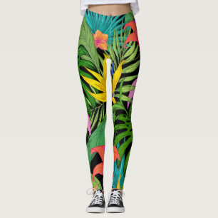 Pattern Tropical Flowers Leaves Leggings