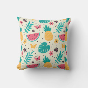 Pattern Tropical Fruit Watermelon Pineapple And Fl Cushion