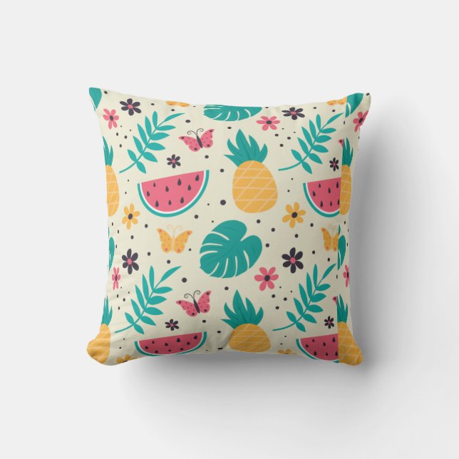 Pattern Tropical Fruit Watermelon Pineapple And Fl Cushion (Front)