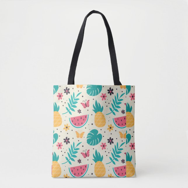 Pattern Tropical Fruit Watermelon Pineapple  Tote Bag (Front)