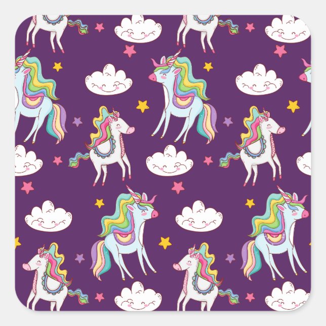 Pattern Unicorn Funny Magic Horse   Square Sticker (Front)