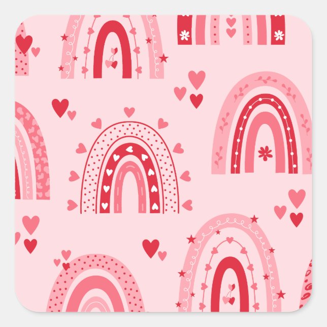 Pattern Valentine 2023 Background With Heart Love  Square Sticker (Front)
