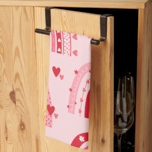 Pattern Valentine 2024 Background With Heart Love Tea Towel