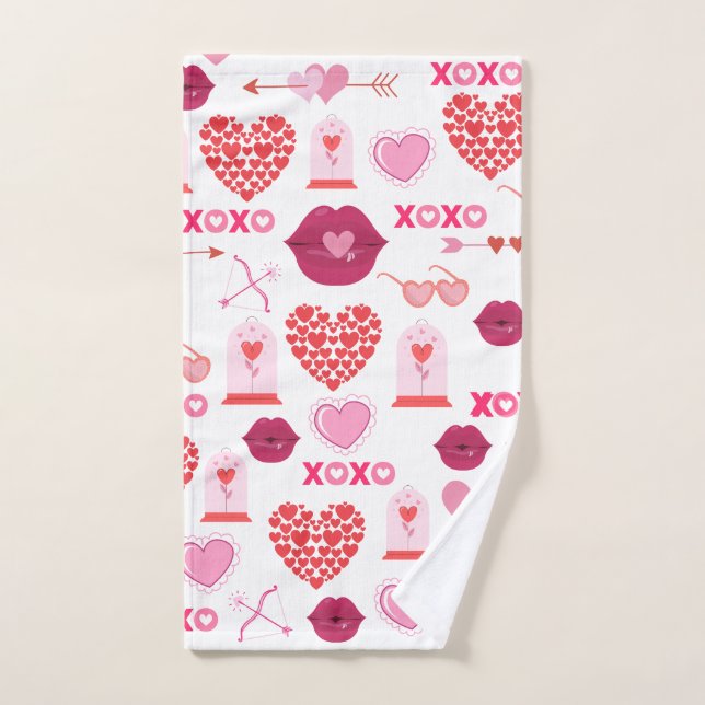 Pattern Valentine`s Day 2023 Background With Heart Hand Towel (Hand Towel)