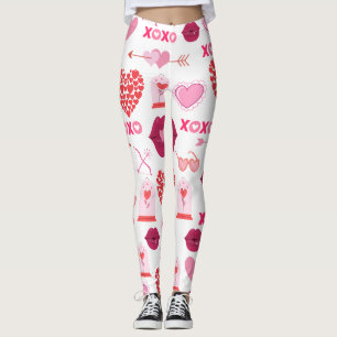 Pattern Valentine`s Day 2023 Background With Heart Leggings