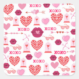 Pattern Valentine`s Day 2023 Background With Heart Square Sticker