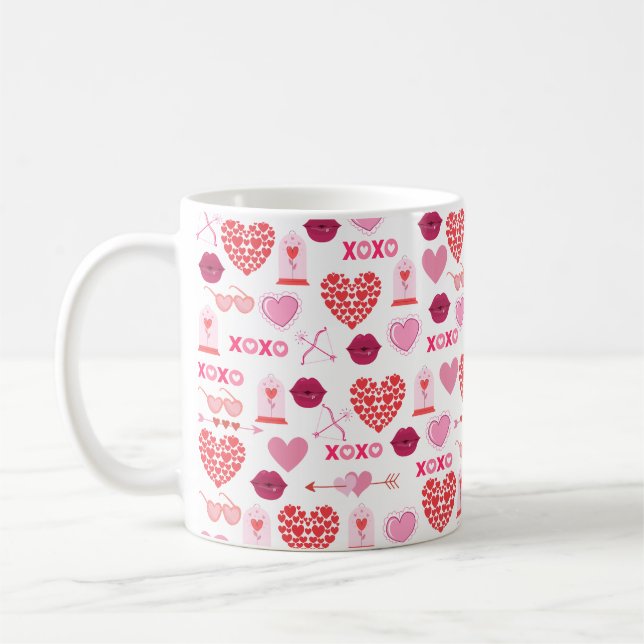 Pattern Valentine`s Day 2024 Background With Heart Coffee Mug (Left)